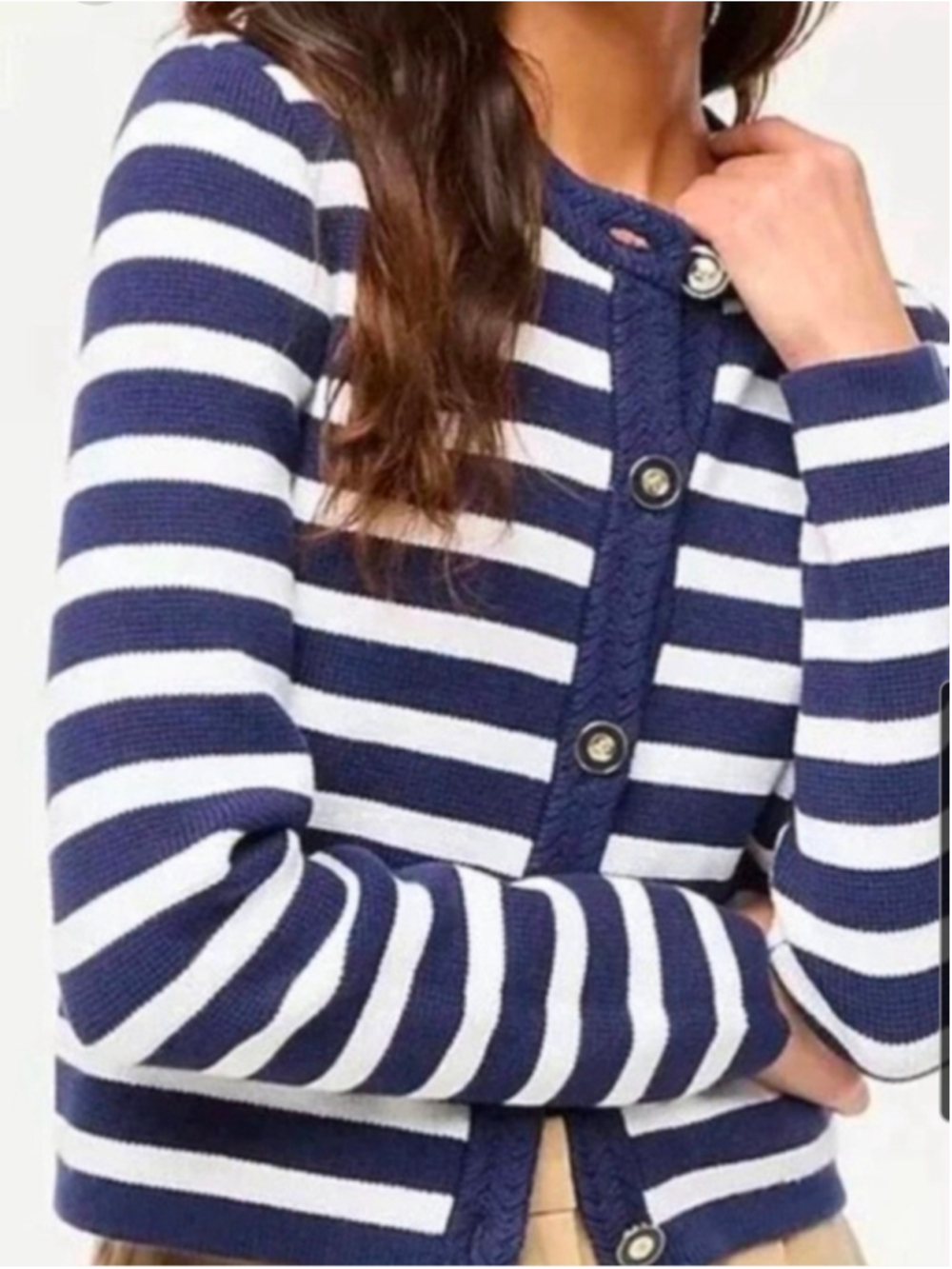 J.Crew Factory Striped Cotton Lady Jacket Cardigan Sweater Navy White Size M